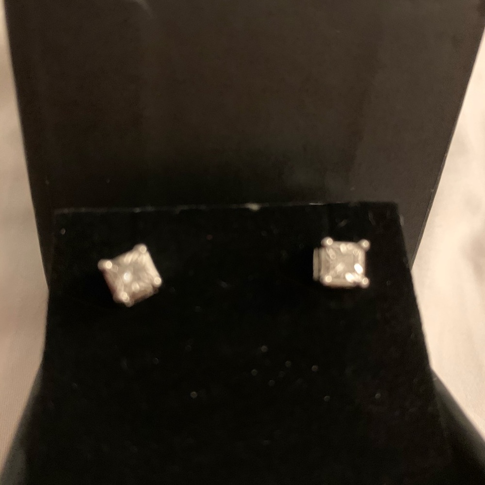Sold! Fabulous Diamond Stud Princess Cut Earrings w/Tag
